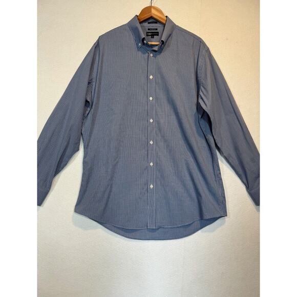 Neiman Marcus Mens Large Blue Plaid Trim Fit Cotton Button Up Shirt 17 34/35 - Picture 7 of 10